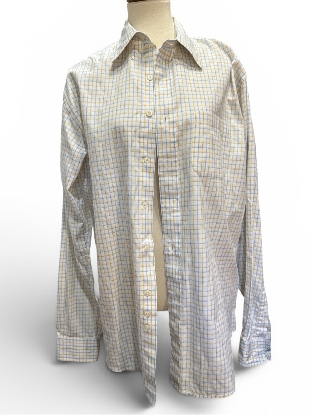 Brooks Brothers White Button-Down Shirt with Blue and Yellow Check #593
